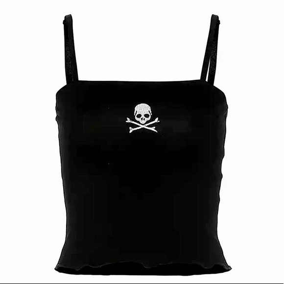 Black skull ☠️ embroidered cropped tank top - Picture 14 of 14